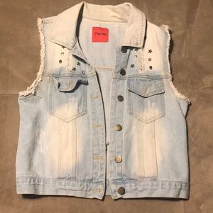 Red Tulips Denim Vest 